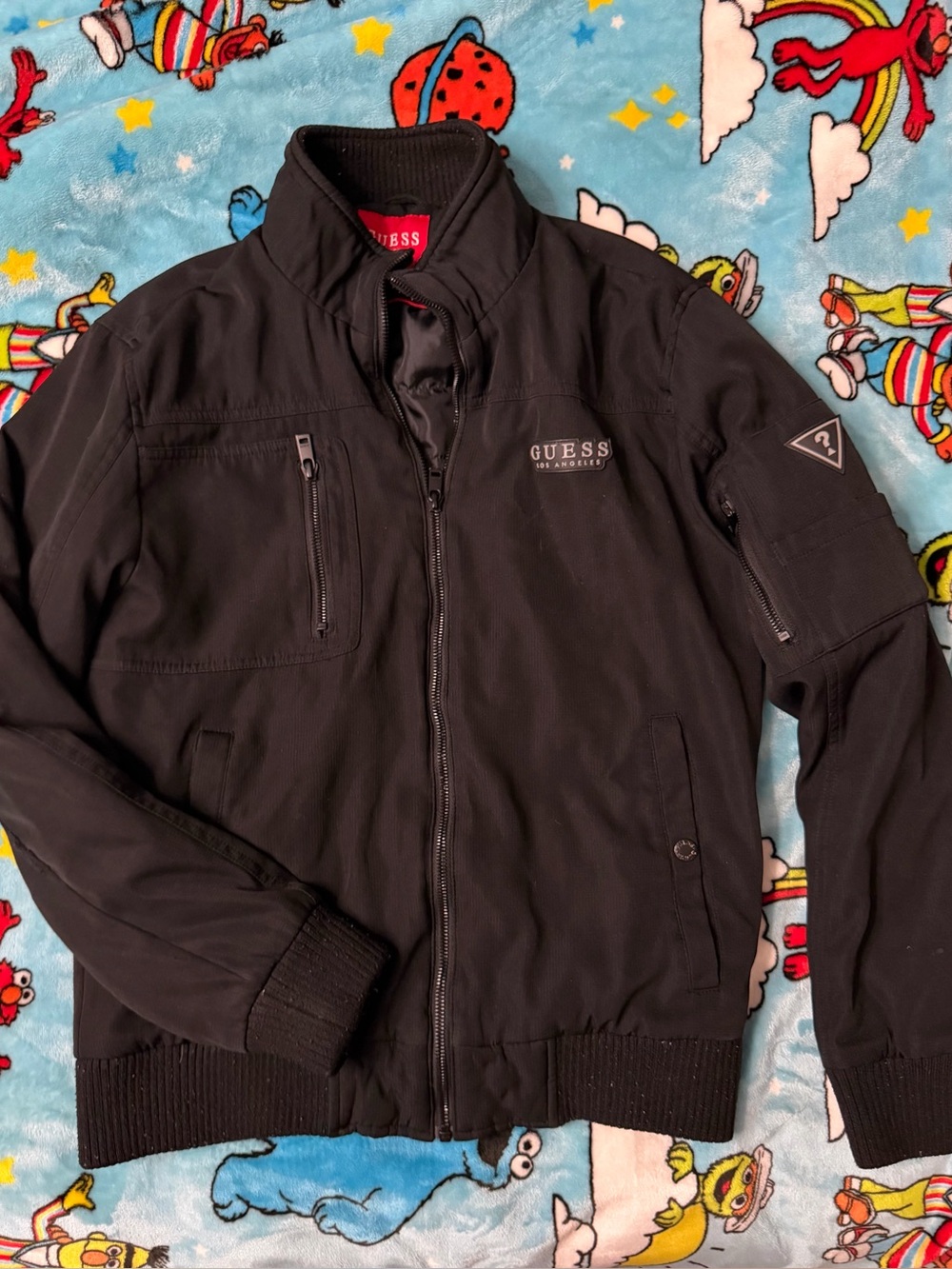 GUESS Men's Black Zip-Front Bomber Jacket